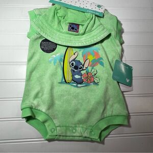 Disney Baby Green Stitch Onesie and hat 2 piece set Size 0-3 M NWT